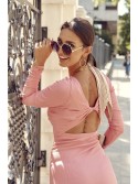 Geripptes Kleid mit Ausschnitt auf der Rückseite, rosa FG607 – Online-Shop – Boutique